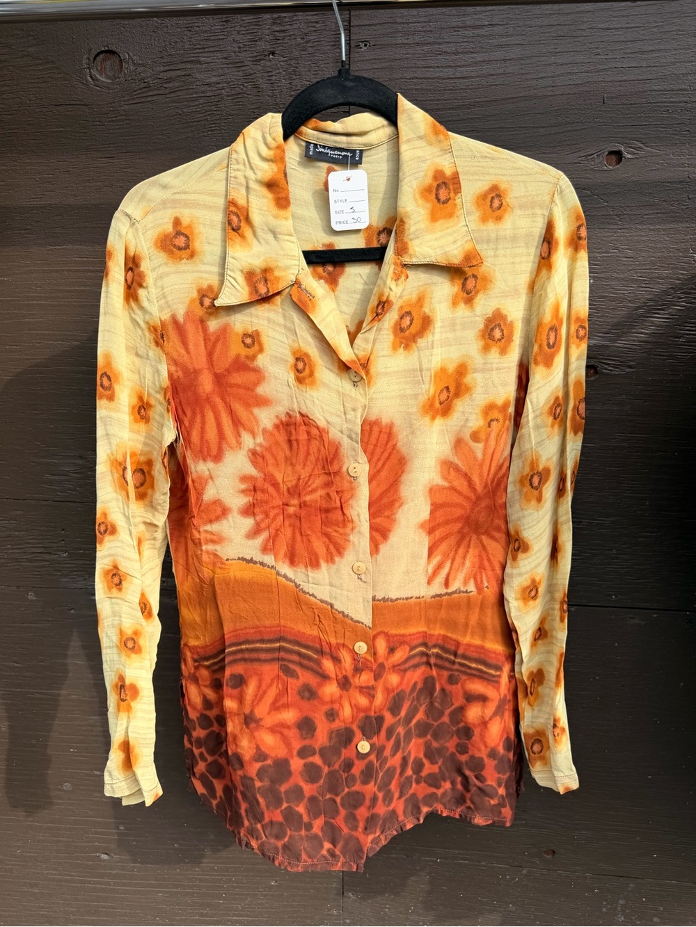European Vintage-Inspired Orange Floral Button-Up Women's Top